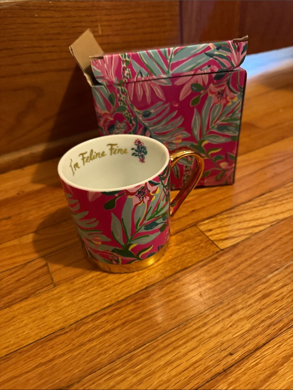 Lilly Pulitzer Pink Floral Mug with Gold Accents